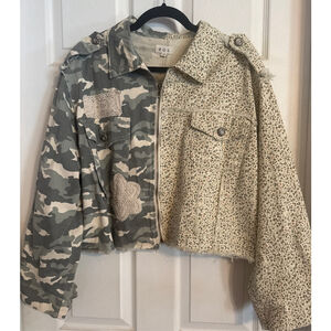 Women's POL Camo & Floral Patchwork Utility Jacket M Green Beige